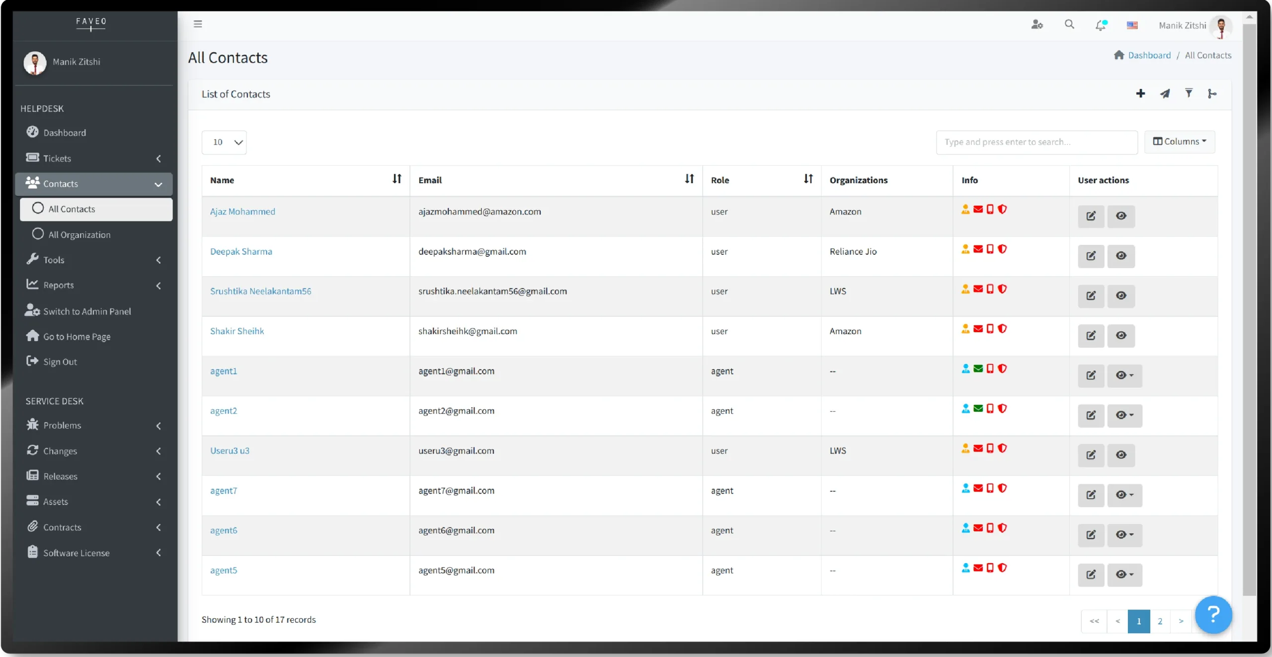 Cotacts- faveo Helpdesk
