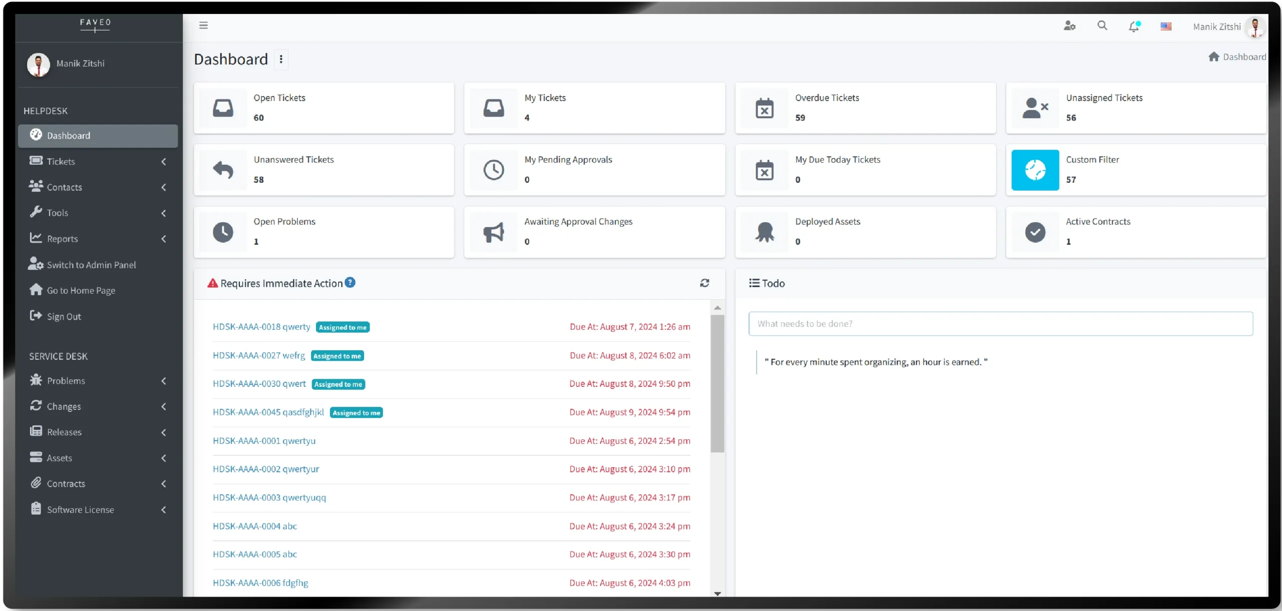 Dashboard - faveo Helpdesk DEMO